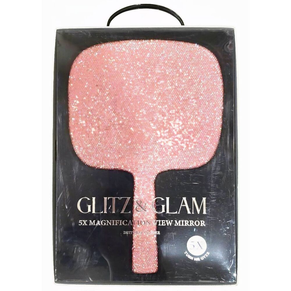 Glitz & Glam Pink Rhinestone 5X Magnification View Mirror